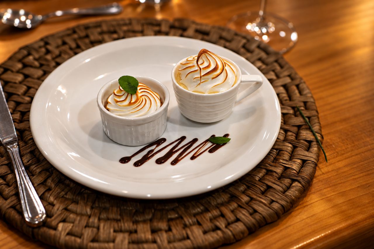 Two small meringue desserts on a plate