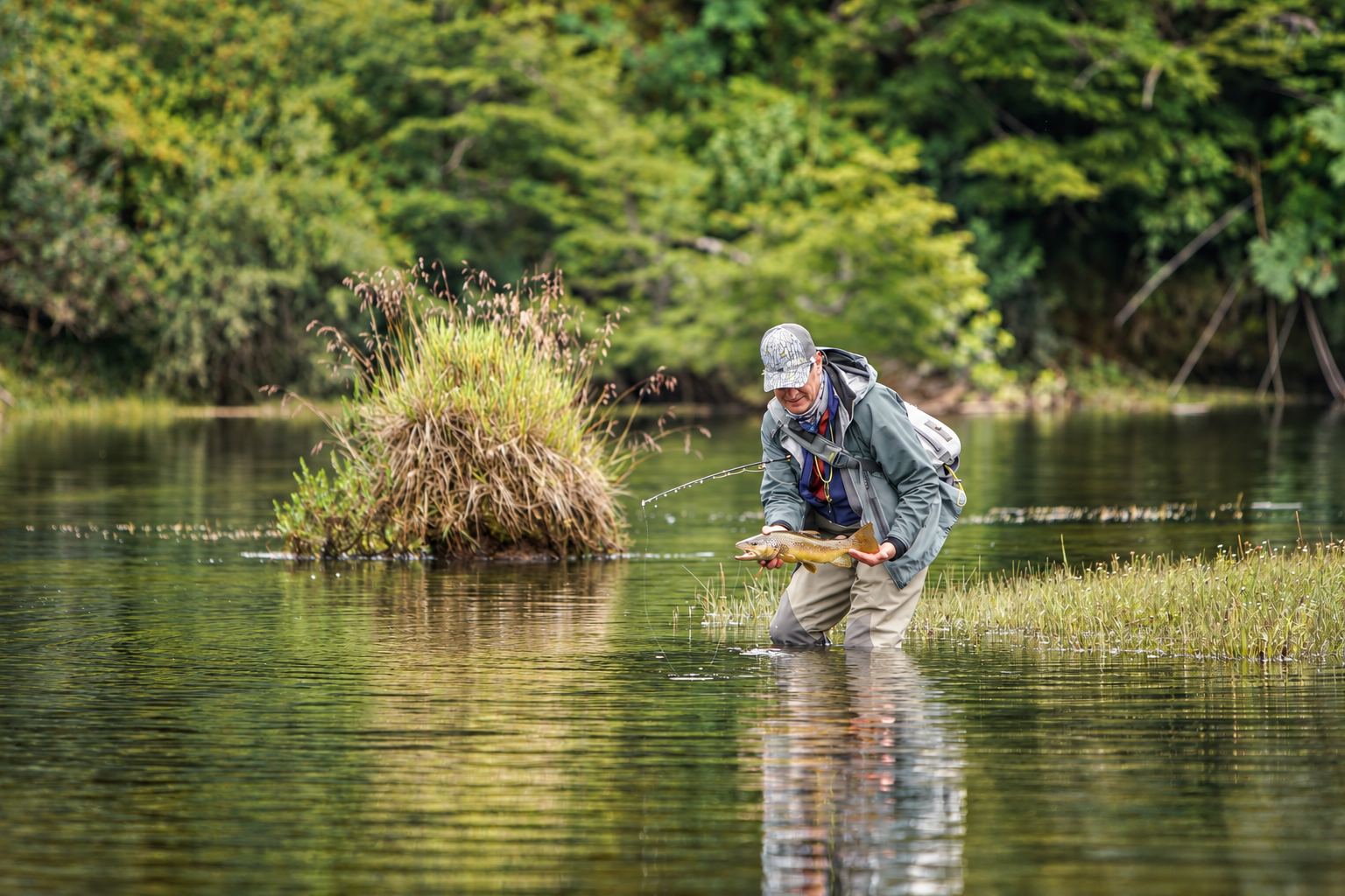 Angler wade fishing a Patagonian river
