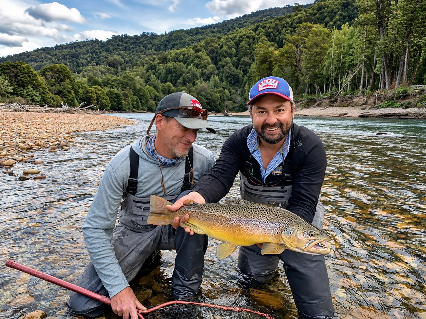 Guide and angler with a wild brown trout